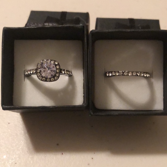 Jewelry - Bridal Set; Stainless Steel (Dark); Zircon; Size 8